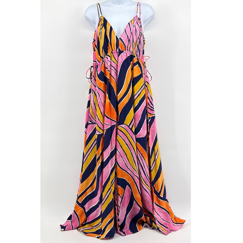 Maeve Anthropologie Pink Orange Swirl Graphic Print Wide Leg Jumpsuit 0 Oversize - Picture 3 of 13